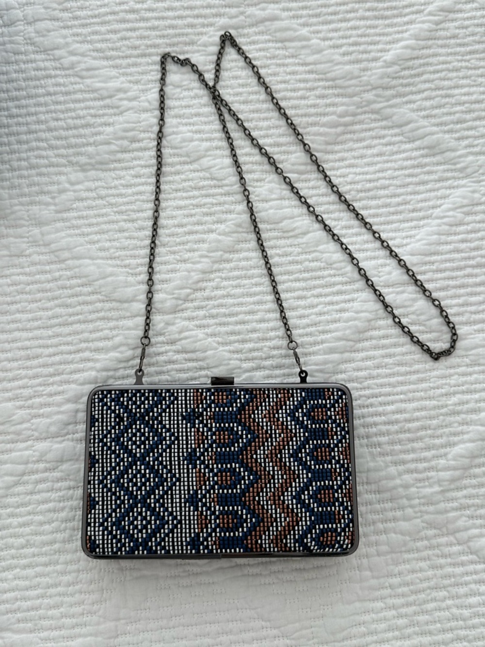 Beaded Navy & Brown Geometric Evening Clutch